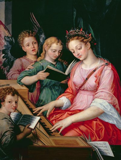 Santa Cecilia acompañada por tres ángeles de Michiel I Coxie or Coxcie